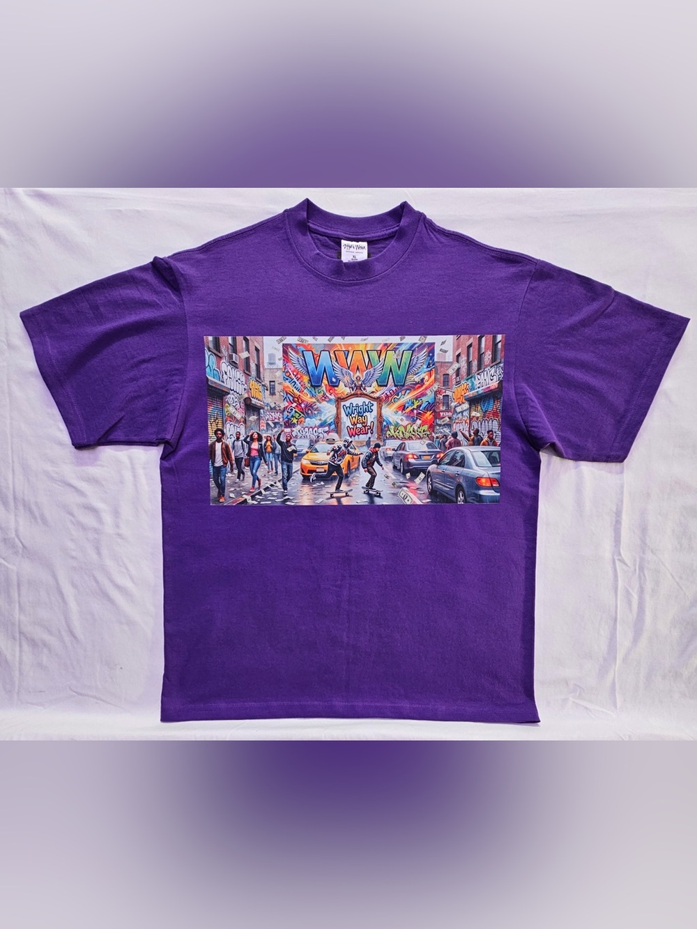 Purple Graphic Tee by Wright Way Wear with Colorful City Print